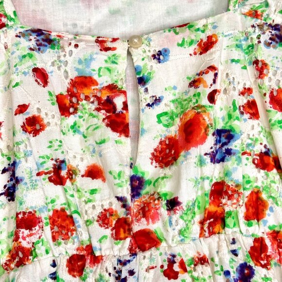 Blue Rain Red Floral Eyelet Embroidered Flower Fields Cotton Sundress Size M - Picture 9 of 12